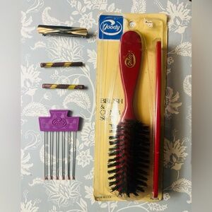 VTG GOODY 1982 Brush Comb set Nylon Bristles + stay tight barrettes clips